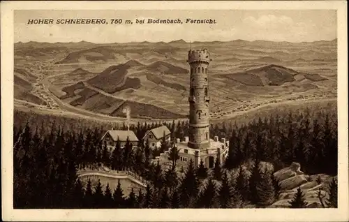 Ak Děčínský Sněžník Hoher Schneeberg Region Aussig, bei Bodenbach, Fernsicht, Aussichtsturm