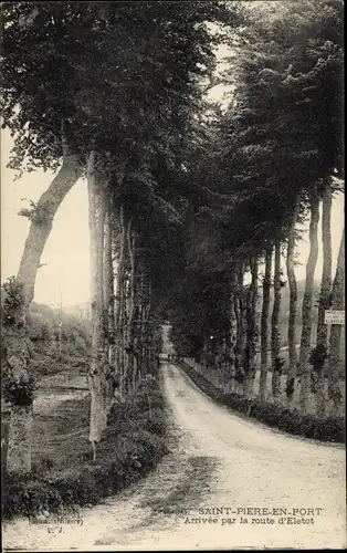 Ak Saint-Pierre-en-Port Seine-Maritime, Arrivee par la route d'Eletot