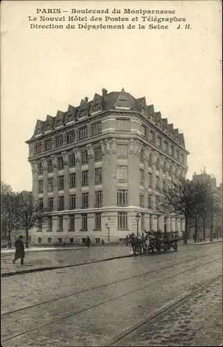 Ak Paris XV Vaugirard, Boulevard du Montparnasse, Le Nouvel Hotel des Postes et Telegraphes