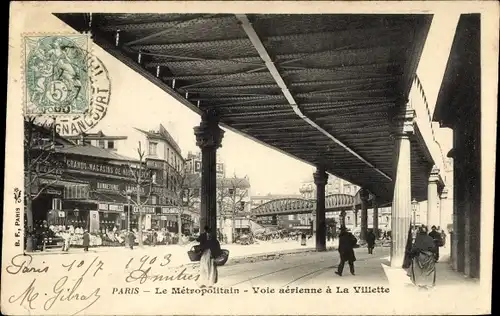 Ak Paris XIX La Villette, Le Métropolitain, Voie aérienne à La Villette