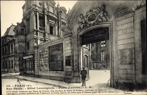 Ak Paris IV, Rue Pavée, Hôtel Lamoignon, Porte d'entrée