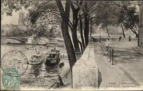 Ak Paris IV Ile St. Louis, Pointe de l'Ile, quai Bourbon