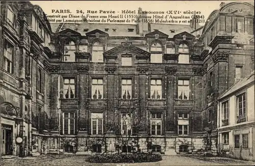 Ak Paris IV, Maison Salleron, Rue Pavée, Hôtel Lamoignon