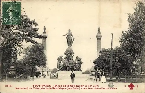 Ak Paris Ménilmontant, Place de la Nation, Monument du Triomphe de la République