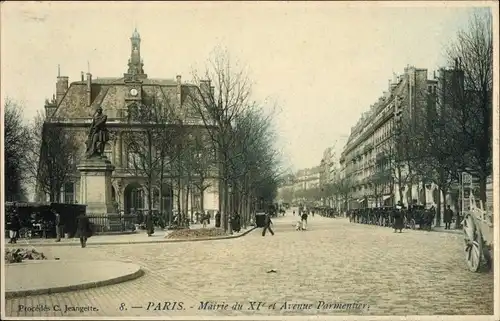 Ak Paris XI, Mairie du XI et Avenue Parmentier