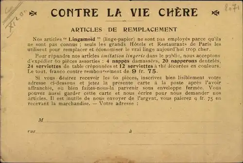 Ak Paris XI, Monsieur le Directeur de La Maroquinerie Amelot, Contre la vie chère