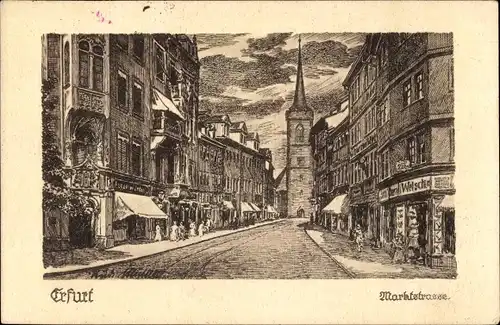 Künstler Ak Müllers, R., Erfurt in Thüringen, Marktstraße, Federzeichnung