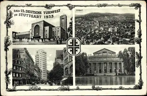 Ak Stuttgart, 15. Deutsches Turnfest 1933, Panorama, Tagblatt Turmhaus, Bahnhof