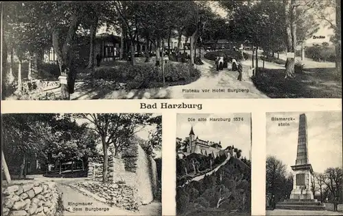 Ak Bad Harzburg am Harz, Hotel Burgberg, Plateau, Ringmauer, Harzburg, Bismarckstein