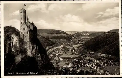 Ak Honau Lichtenstein in Baden Württemberg, Schloß Lichtenstein mit Echaztal