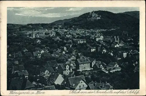 Ak Wernigerode am Harz, Blick von der Sennhütte auf das Schloß