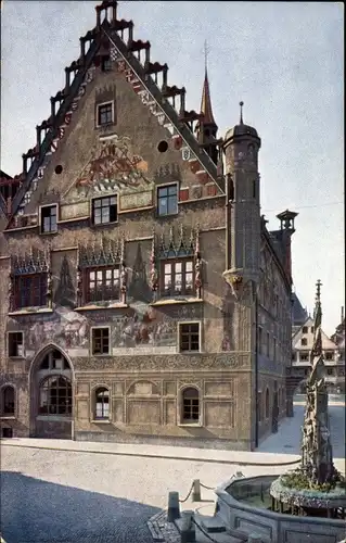 Ak Ulm an der Donau Baden Württemberg, Rathaus, Südl. Giebel mit Fischkasten