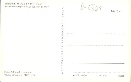 Ak Neustadt am Harz in Thüringen, FDGB Erholungsheim Haus zur Sonne