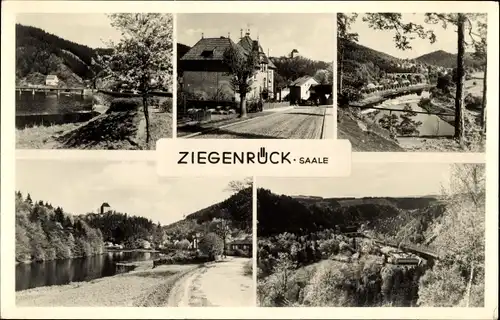 Ak Ziegenrück am Schiefergebirge Thüringen, Teilansicht, Straßenpartien, Blick auf die Saale
