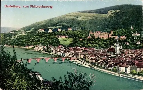 Ak Heidelberg am Neckar, Panorama vom Philosophenweg, Brücke