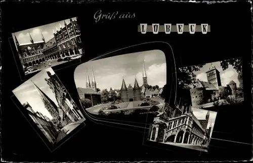 Ak Hansestadt Lübeck, Rathaus, Holstentor, Kirchen