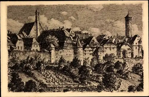 Künstler Ak Rothenburg ob der Tauber Mittelfranken, Stadtmauer