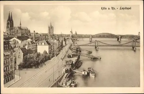 Ak Köln am Rhein, Leystapel, Schiffsanleger, Brücken, Teilansicht mit Dom