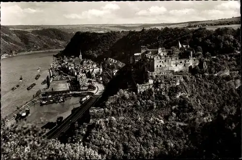 Ak St. Goar am Rhein, Burg Rheinfels, Panorama, Schiffe