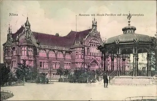 Ak Hamburg Altona, Museum mit Musik-Pavillon auf dem Kaiserplatz