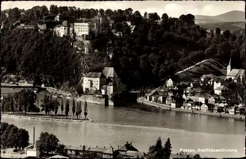 Ak Passau in Niederbayern, Dreiflüssemündung
