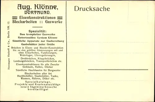 Ak Dortmund im Ruhrgebiet, 12 Klönne Öfen f. d. Städtische Gasanstalt, erbaut durch Aug. Klönne