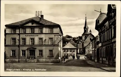 Ak Kranichfeld in Thüringen, Kirche, Ratskeller und Straßenpartie