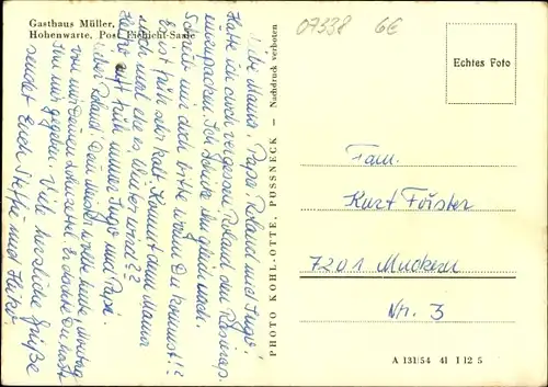 Ak Hohenwarte Thüringen, Gasthaus Müller