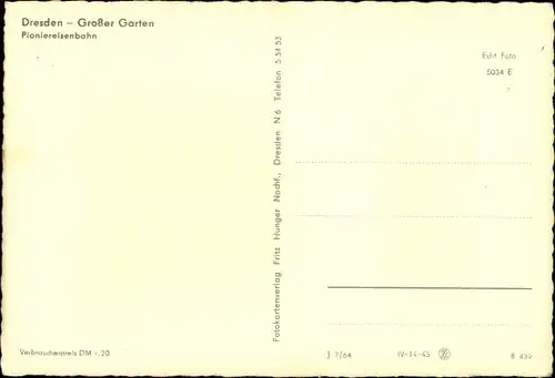 Ak Dresden, Großer Garten, Pioniereisenbahn, Bahnhof Frohe Zukunft