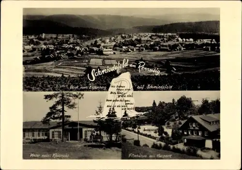 Ak Schmiedefeld am Rennsteig Thüringen, Klubhaus, Filmbühne mit Kurpark, Blick vom Eisenberg