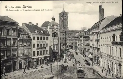 Ak Berlin Mitte, Molkenmarkt, Spandauerstraße mit Rathaus