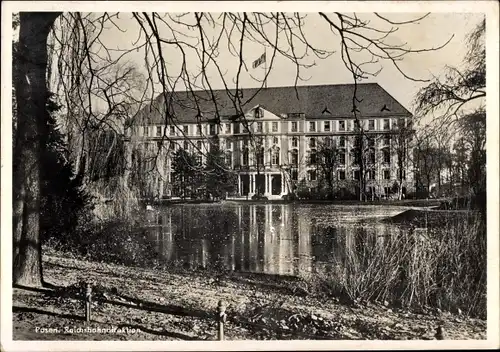 Ak Poznań Posen, Reichsbahndirektion, Blick über den Teich