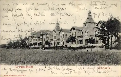 Ak Ostseebad Zinnowitz auf Usedom, Strandpromenade mit Villen