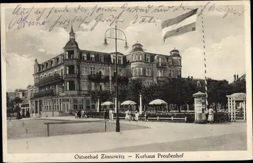 Ak Ostseebad Zinnowitz auf Usedom, Kurhaus Preußenhof, Litfaßsäule