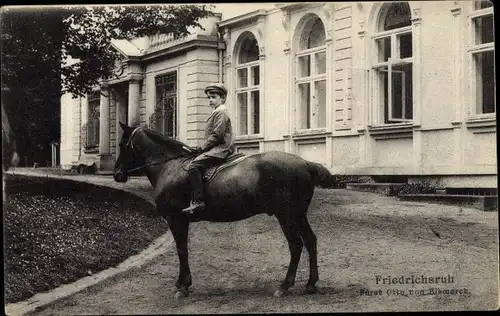 Ak Friedrichsruh Aumühle im Herzogtum Lauenburg, Fürst Otto von Bismarck als Kind zu Pferde