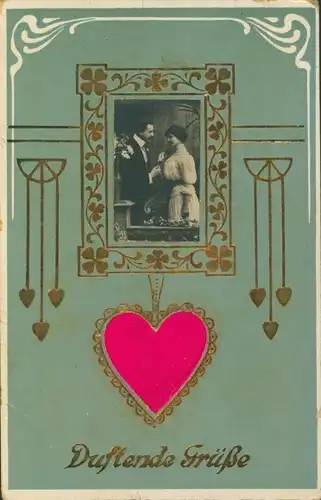 Ak Liebespaar, Duftende Grüße, Herz, Kitsch