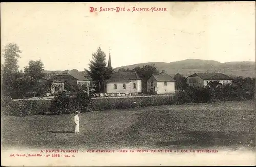 Ak Raves Vosges, Vue générale, Route de Saint Dié a Sainte Marie