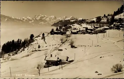 Ak Arveyes Ollon Kanton Waadt, Ortsansicht, Schneelandschaft, Bergpanorama