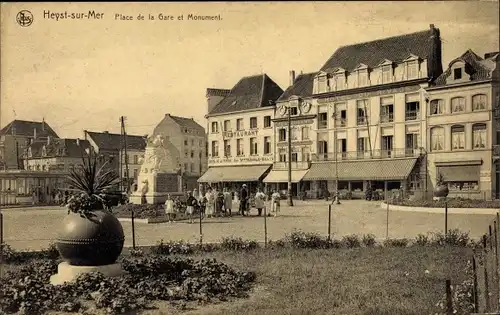 Ak Heist Heyst Knocke sur Mer Westflandern, Place de la Gare et Monument