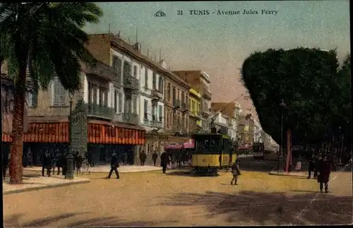 Ak Tunis Tunesien, Avenue Jules Ferry, Straßenbahn