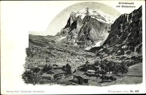 Ak Grindelwald Kanton Bern, Ort mit Umgebung und Wetterhorn