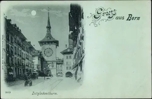 Mondschein Ak Kanton Bern, Zeitglockenturm, Nacht