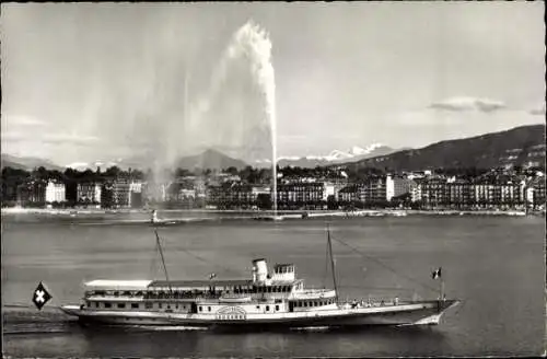 Ak Genf Schweiz, Fontaine, Mont Blanc, Diesel-elektrisches Radschiff Lausanne