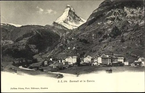 Ak Zermatt Kanton Wallis Schweiz, Panorama, Matterhorn, le Cervin