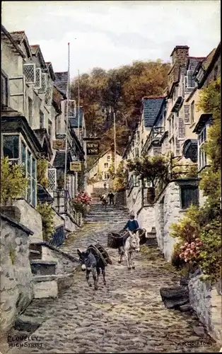 Ak Clovelly Devon England, Mich Street, Esel
