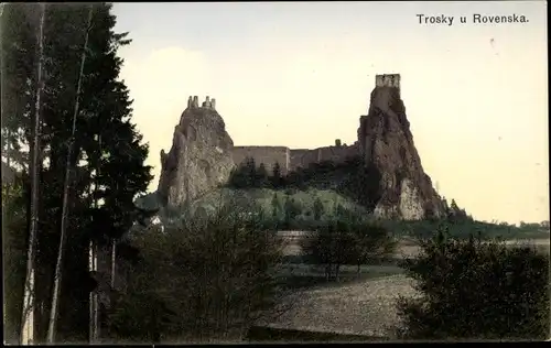 Ak Rovensko pod Troskami Rowensko bei Turnau Region Reichenberg, Burg Trosky, Ruine