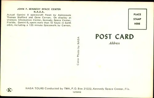 Ak Kennedy Space Center Florida, NASA, Gemini IX Spacecraft, Halle, Innenansicht