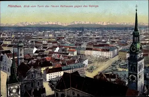 Ak München Bayern, Blick vom neuen Rathaus gegen das Gebirge
