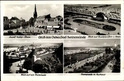 Ak Warszów Ostswine Świnoujście Swinemünde Pommern, Promenade, Musikpavillion, Adolf-Hitler-Platz