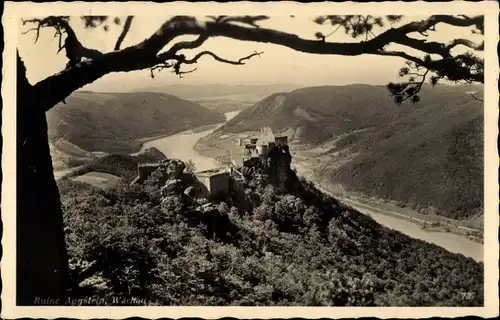Ak Schönbühel Aggsbach in Niederösterreich, Burgruine Aggstein, Gesamtansicht, Donau